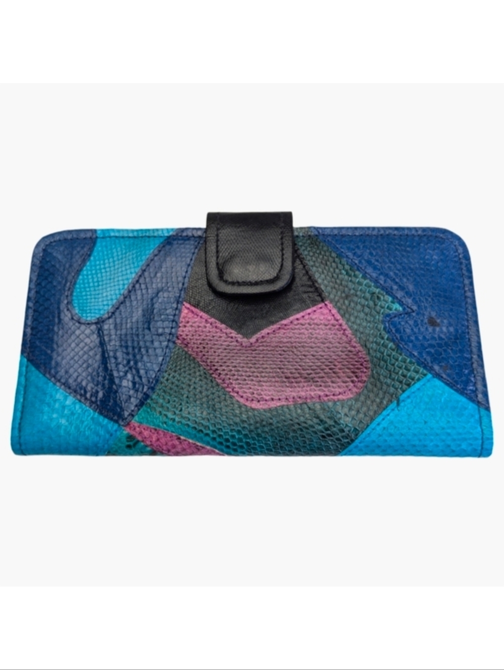 Vintage 80s/90s Genuine Snakeskin Colourful Wallet | Teal Pink Navy